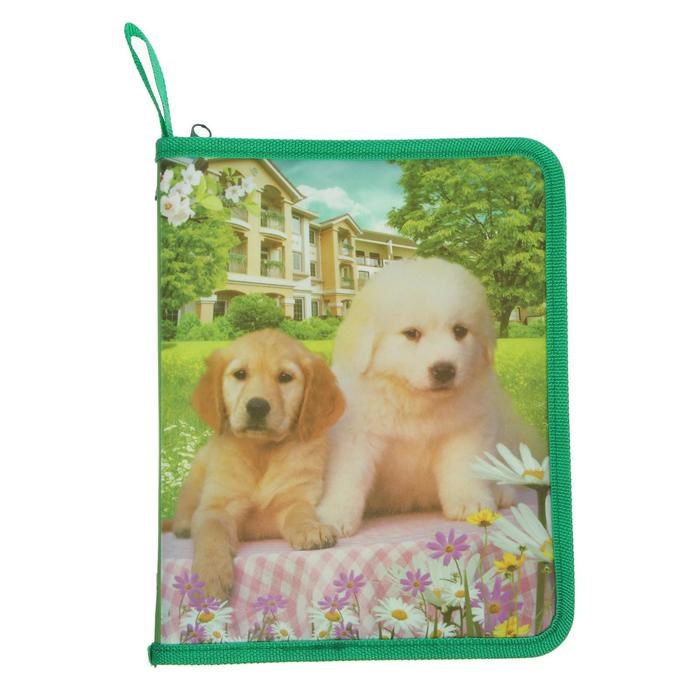 Папка для тетрадей А5 "Собаки" молния вокруг, пластик, 1 отделение, без ручек 160338/собаки