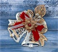 Новогоднее украшение пластиковое "Колокольчик двойной с цветком" 11.5 х 15 см, текстиль, цвет "серебро" 3557022